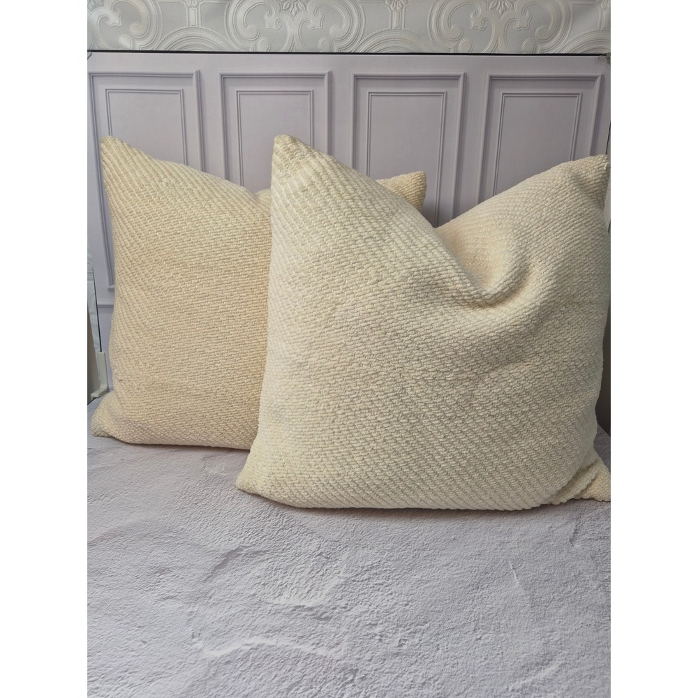 Pottery Barn Textured Coton 20x20 Throw Pillows Set of 2 Cream Woven Down Insert